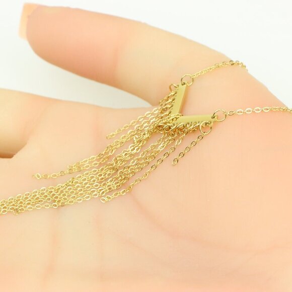 Trendy Gold-Plated Yellow Necklace with Cascading Chain Tassels, XPNL0386 - Picture 5 of 13